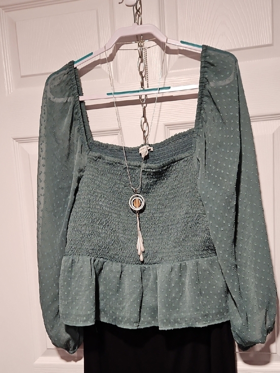 American Eagle Outfitters Tops - American Eagle Outfitters Dusty Teal Smocked Peplum Blouse